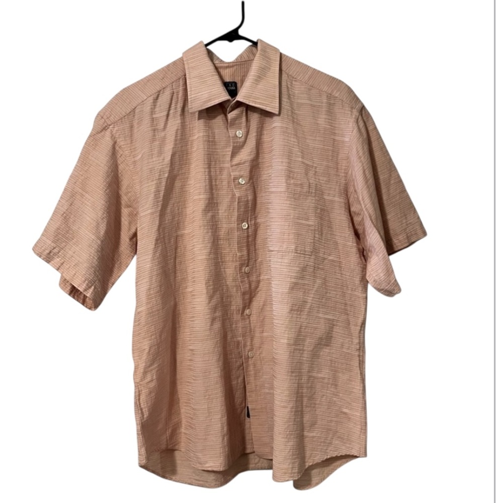 IKE Behar Peach Apricot Coral Short Sleeve Textured Button Down Shirt Sz XL